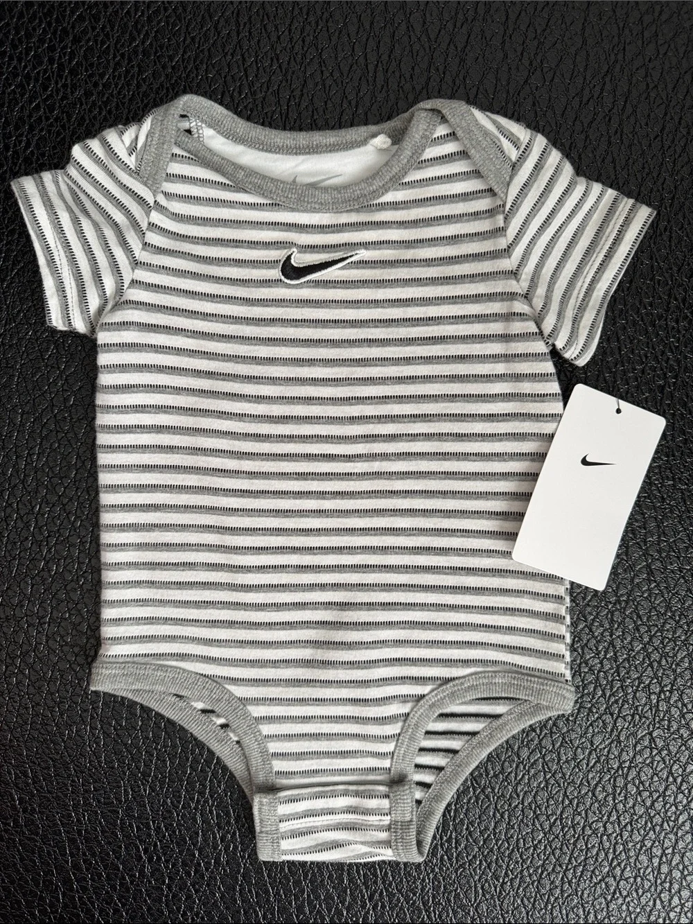 Nike Gray & White Striped Onesie